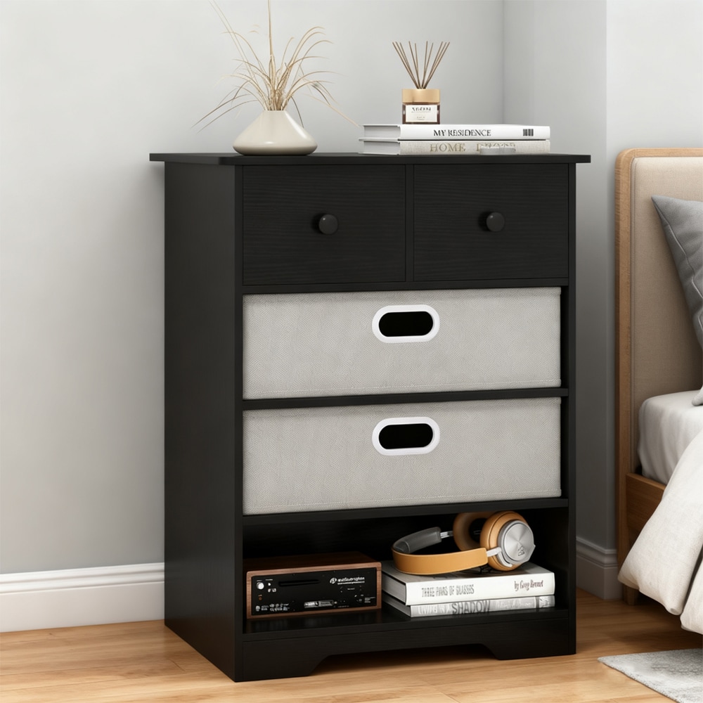 Modern 4-drawer Chest With Open Shelves For Bedroom Storage_voghion.com